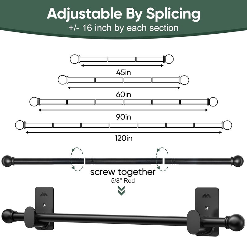 ZNONOX Curtain Rods No Drilling for Windows 30 to 45 Inches,5/8 Inch Diameter No Drill Curtain Rod Set with 3M Adhesive Brackets, Black - Image 4